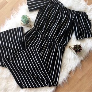 Off-the-shoulder Black & White Jumpsuit